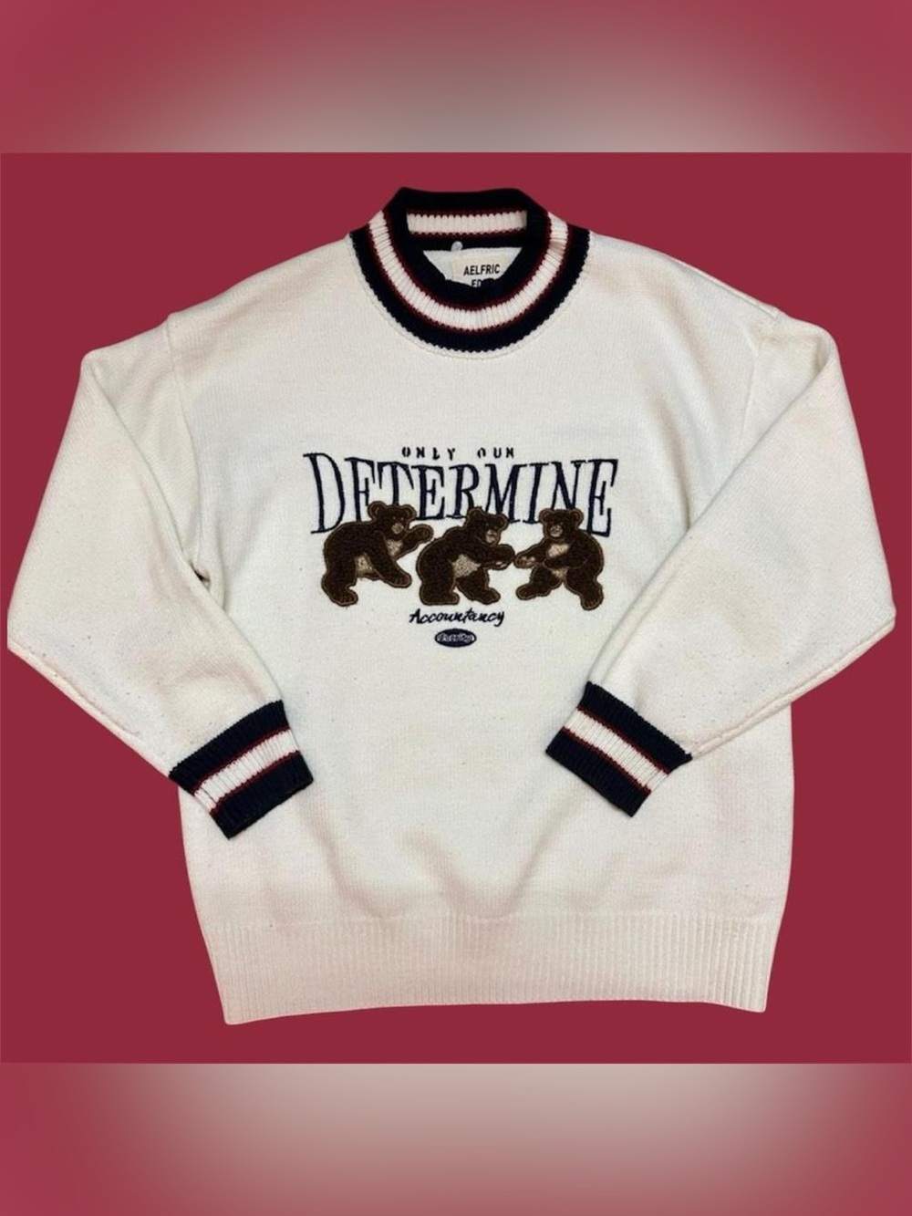 Vintage Aelfric Eden Brown Bear Determine Embroidered Sweater